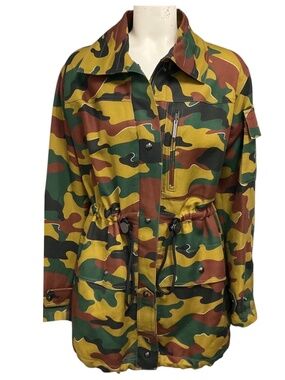 BURBERRY OCHRE GREEN BOYFRIEND FIT CAMOUFLAGE PRINT JACKET